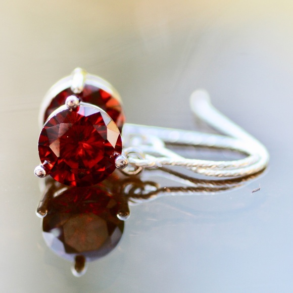 Burgundy Garnet Earrings Sterling Silver 925 , January Birthstone - Picture 2 of 6